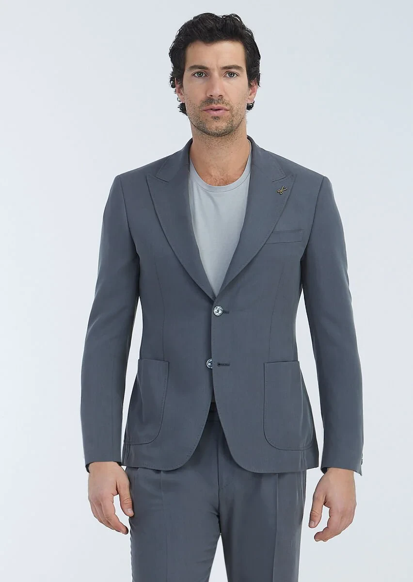 Koyu Gri Düz Zeroweight Slim Fit Takım Elbise - 3