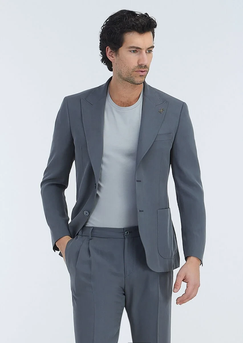 Koyu Gri Düz Zeroweight Slim Fit Takım Elbise - 4