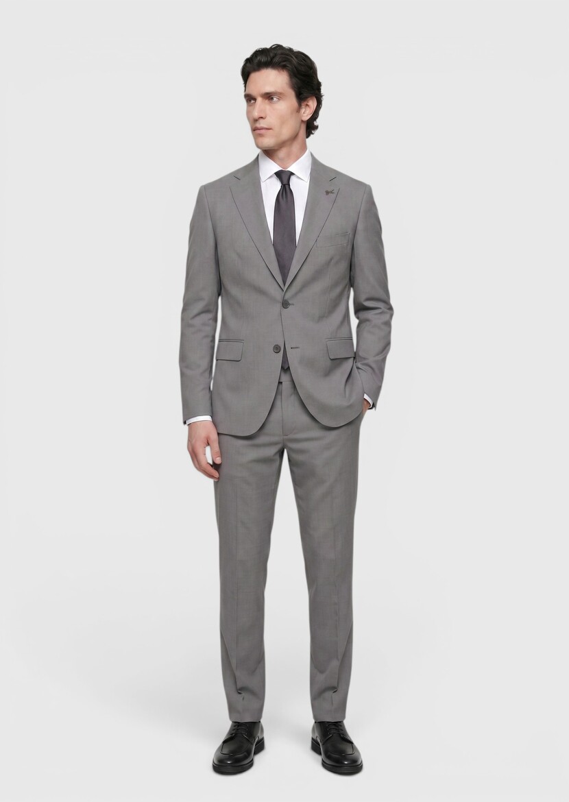 Koyu Gri Düz Zeroweight Slim Fit Yün Karışımlı Takım Elbise - RAMSEY