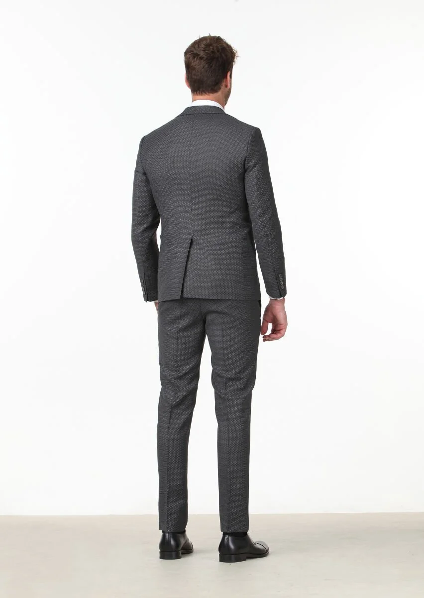 Koyu Gri Mikro Modern Fit %100 Yün Takım Elbise - 4