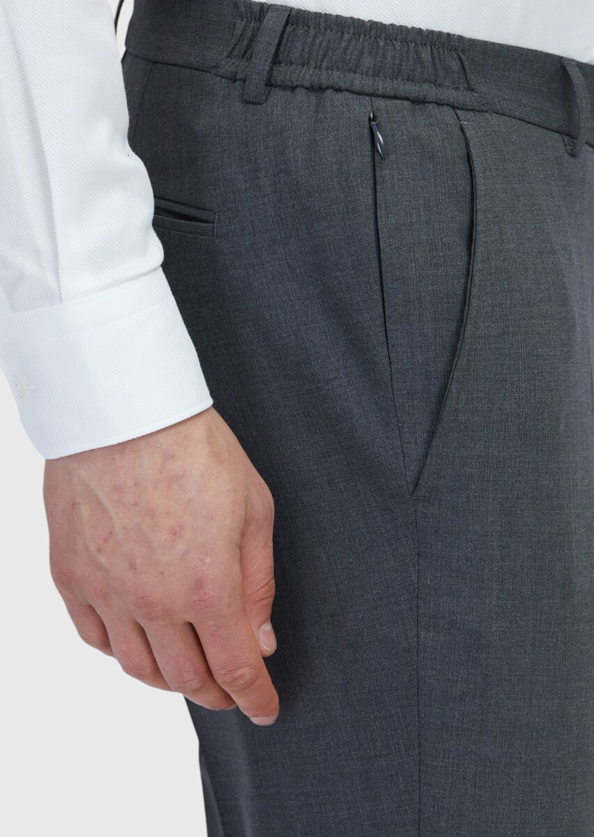 Koyu Gri Mikro Modern Fit Yün Karışımlı Takım Elbise - 6