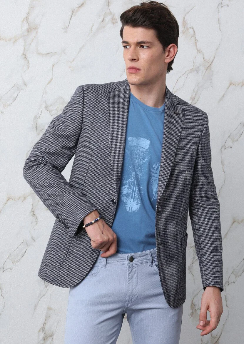 Koyu İndigo Baskılı %100 Pamuk T-Shirt - 7