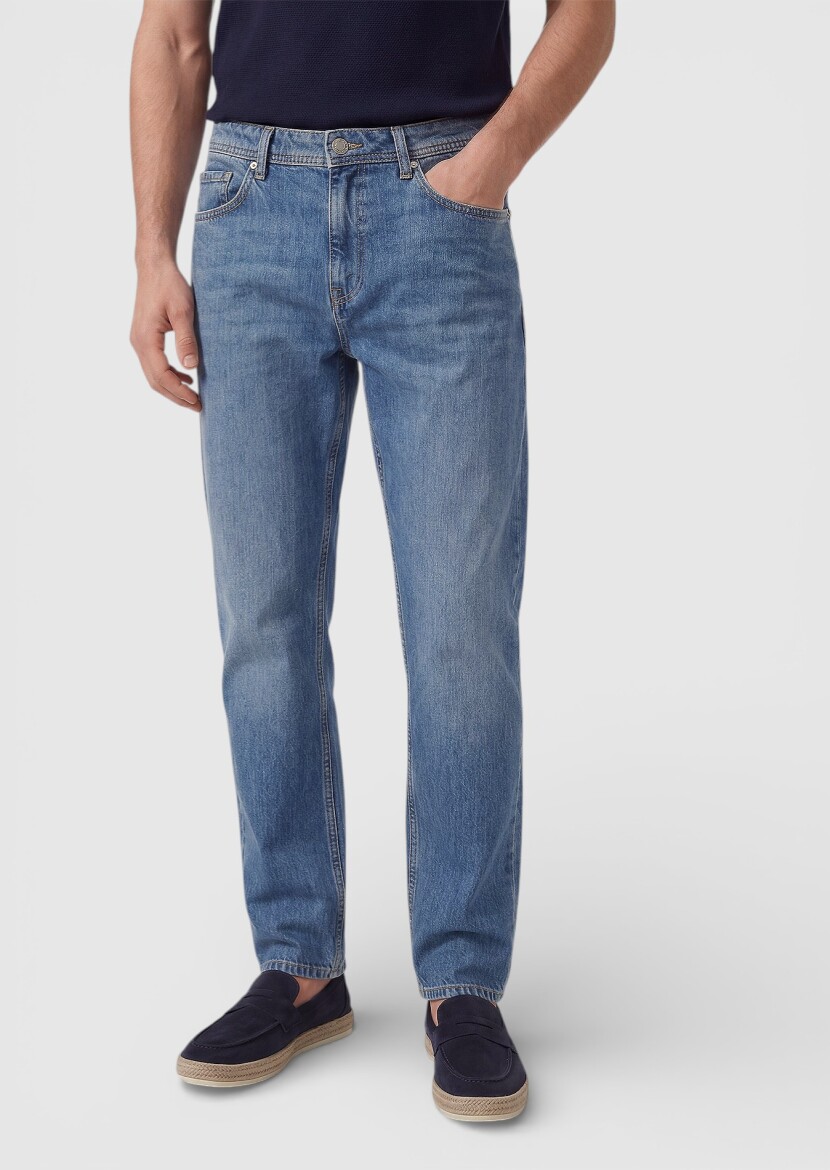 Koyu İndigo Regular Fit Denim Pamuk Karışımlı Pantolon - 2