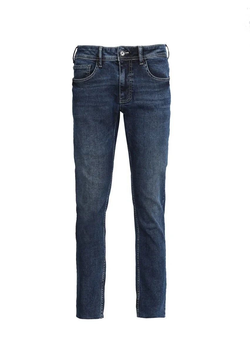 Koyu İndigo Düz Slim Fit Denim Pamuk Karışımlı Pantolon - 6
