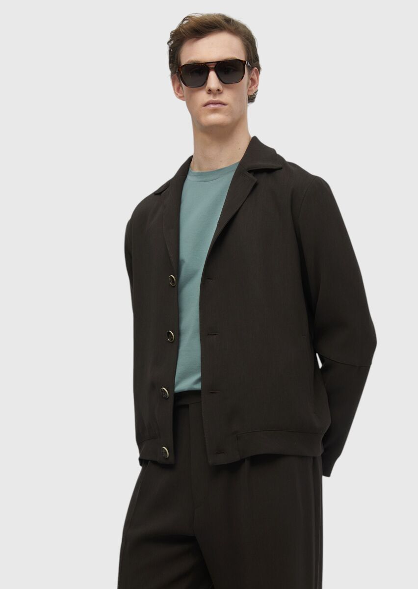 Koyu Kahve Düz Comfort Fit Yün Karışımlı Takım Elbise - 1