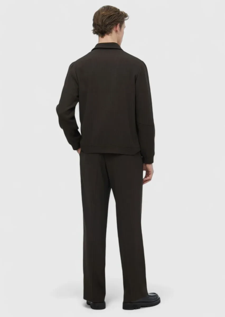 Koyu Kahve Düz Comfort Fit Yün Karışımlı Takım Elbise - 8