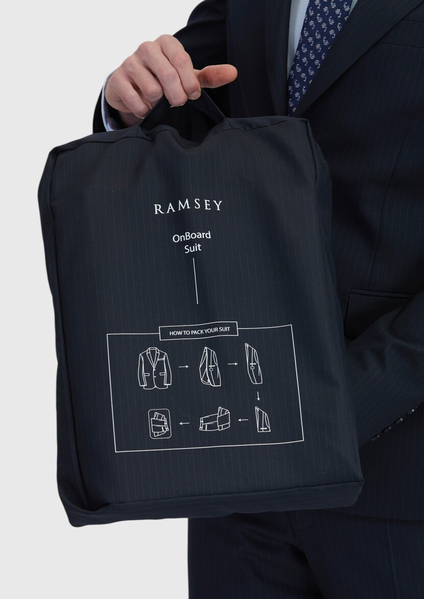 Koyu Lacivert Çizgili Modern Fit Yün Karışımlı Takım Elbise - 7