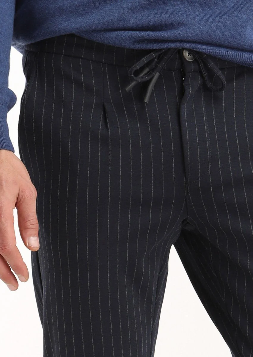 Koyu Lacivert Çizgili Örme Jogging Fit Casual Pantolon - 3
