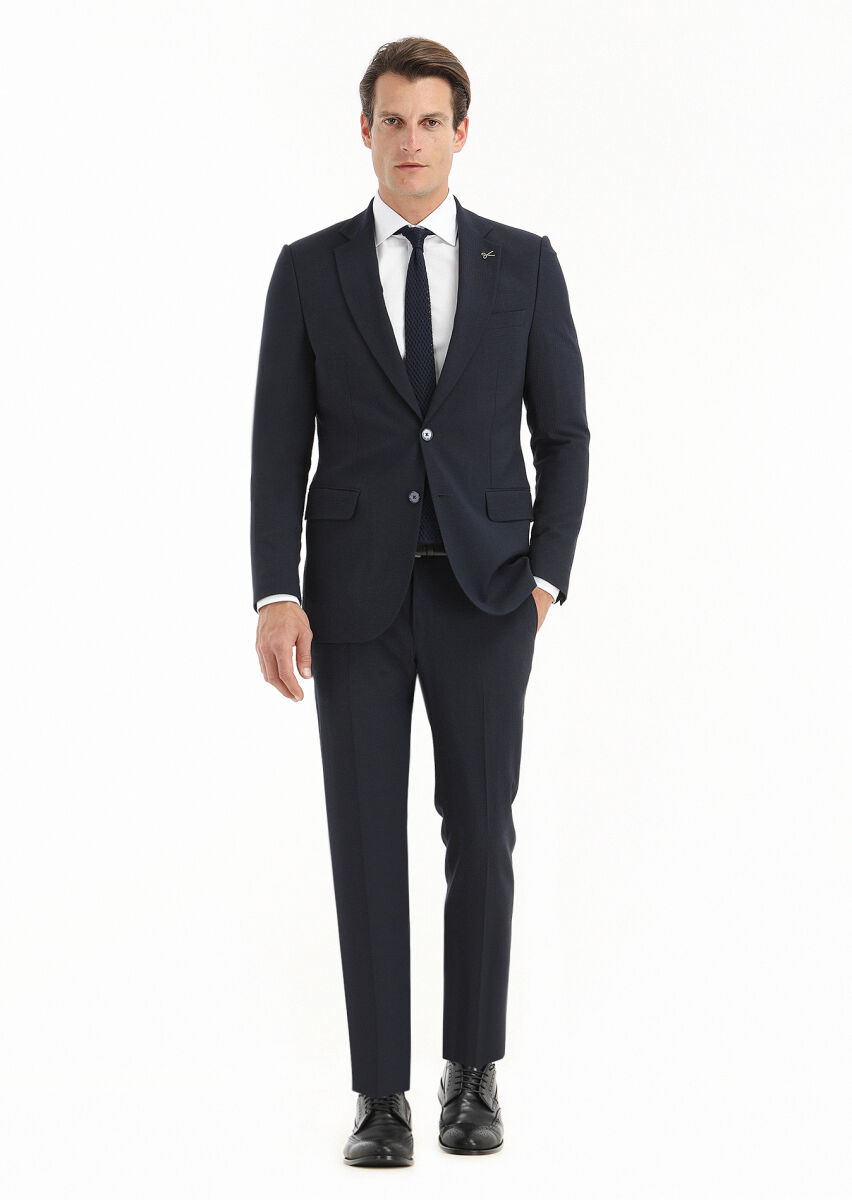 Koyu Lacivert Çizgili Thin&taller Slim Fit Yün Karışımlı Takım Elbise - 1