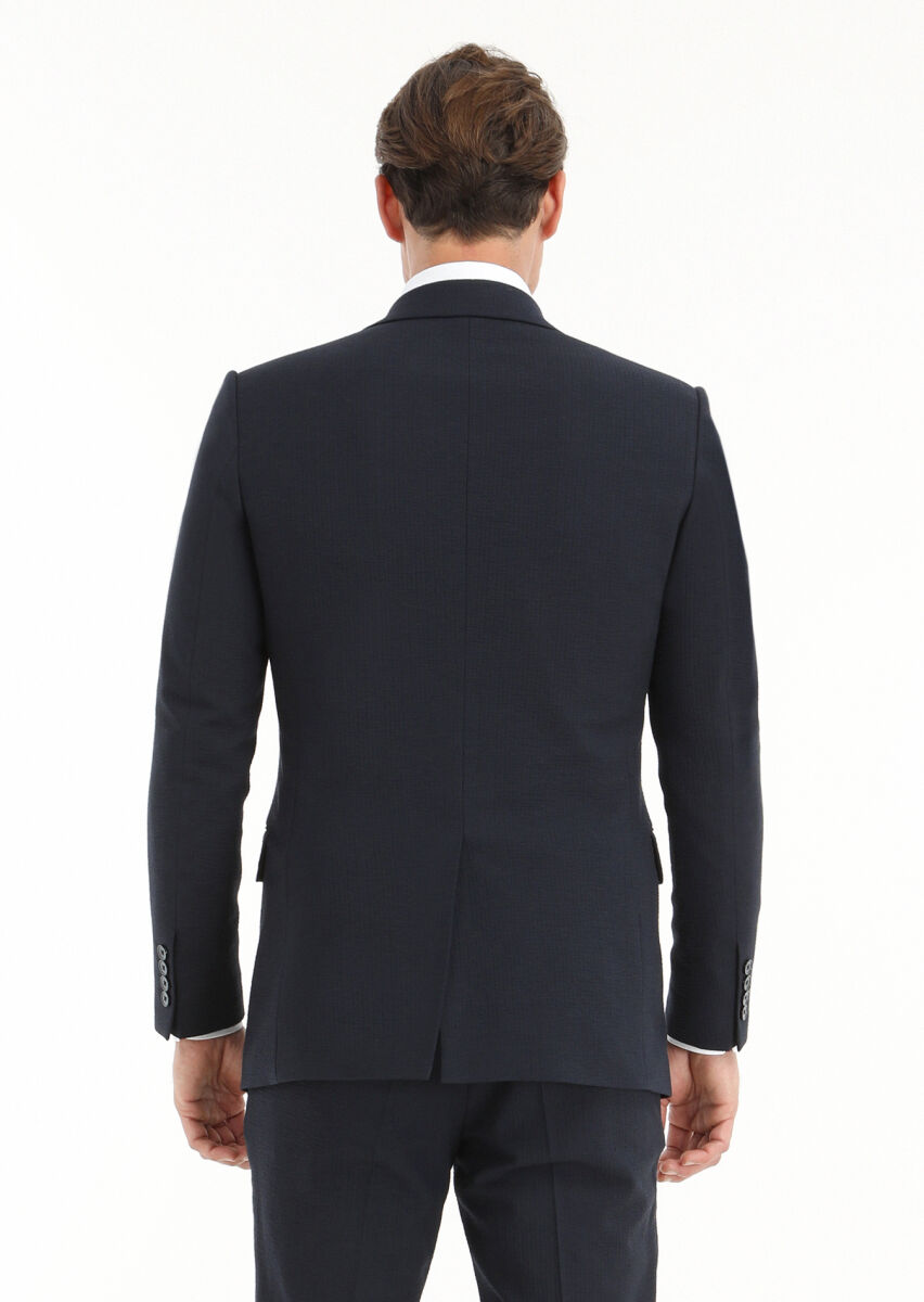 Koyu Lacivert Çizgili Thin&taller Slim Fit Yün Karışımlı Takım Elbise - 3