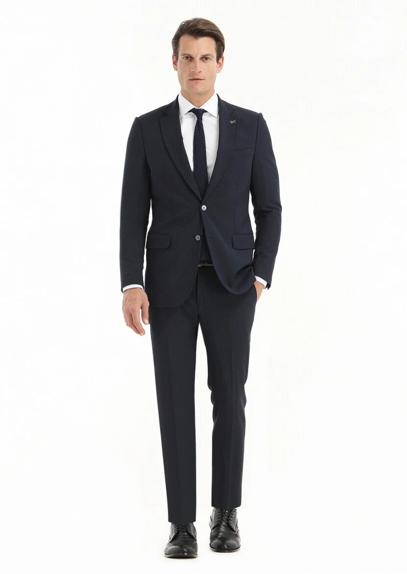 Koyu Lacivert Çizgili Thin&taller Slim Fit Yün Karışımlı Takım Elbise - 1