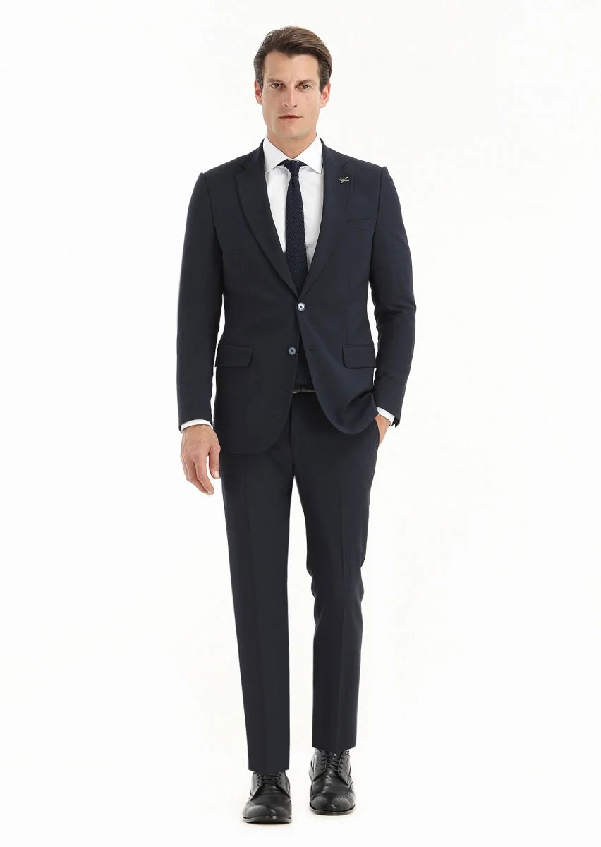Koyu Lacivert Çizgili Thin&taller Slim Fit Yün Karışımlı Takım Elbise - 1