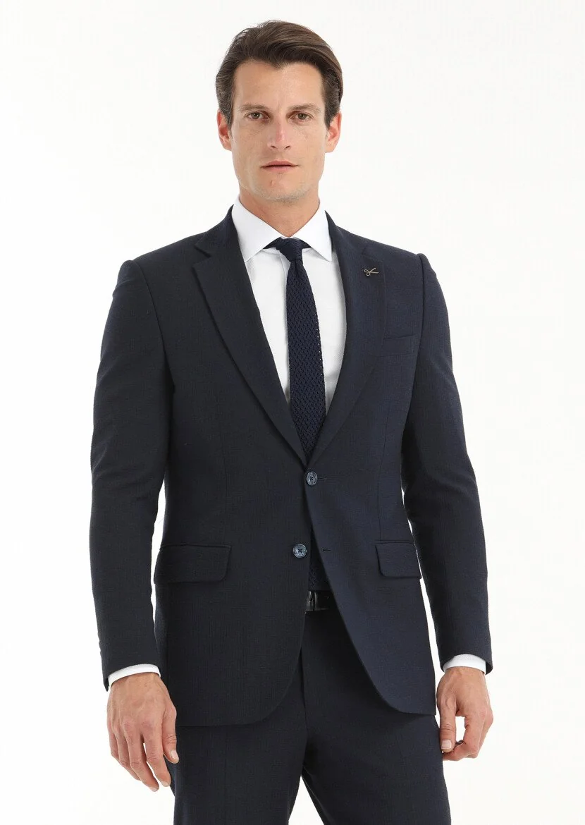 Koyu Lacivert Çizgili Thin&taller Slim Fit Yün Karışımlı Takım Elbise - 2