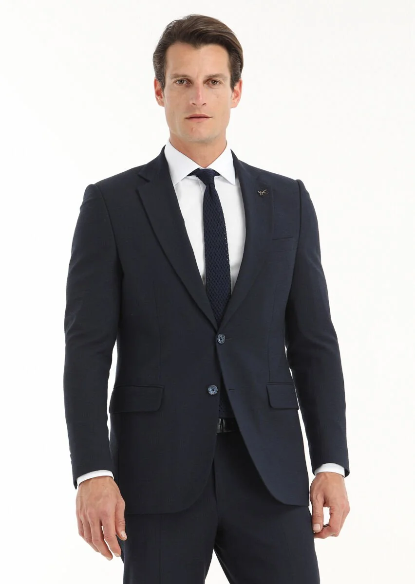 Koyu Lacivert Çizgili Thin&taller Slim Fit Yün Karışımlı Takım Elbise - 2