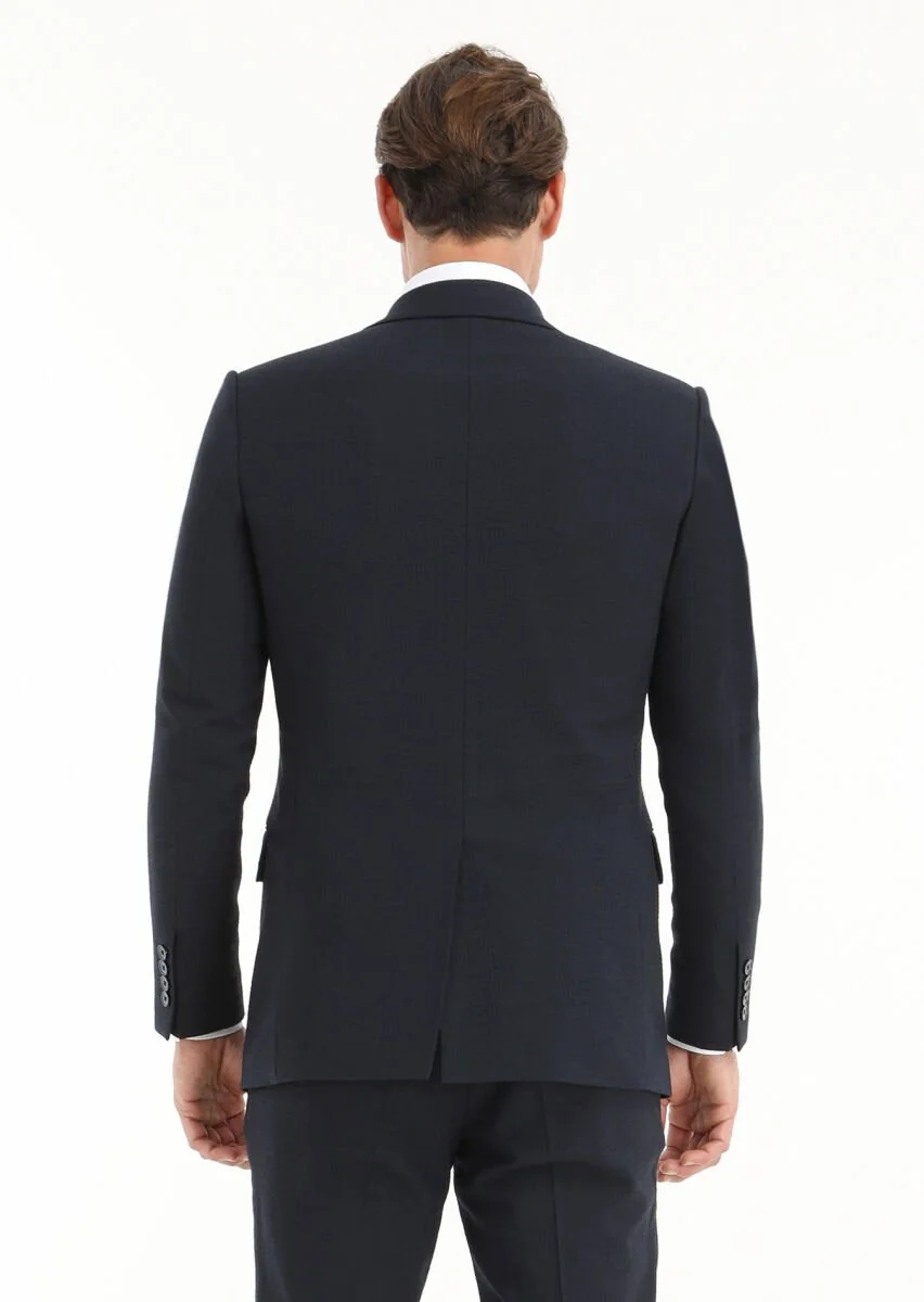 Koyu Lacivert Çizgili Thin&taller Slim Fit Yün Karışımlı Takım Elbise - 4