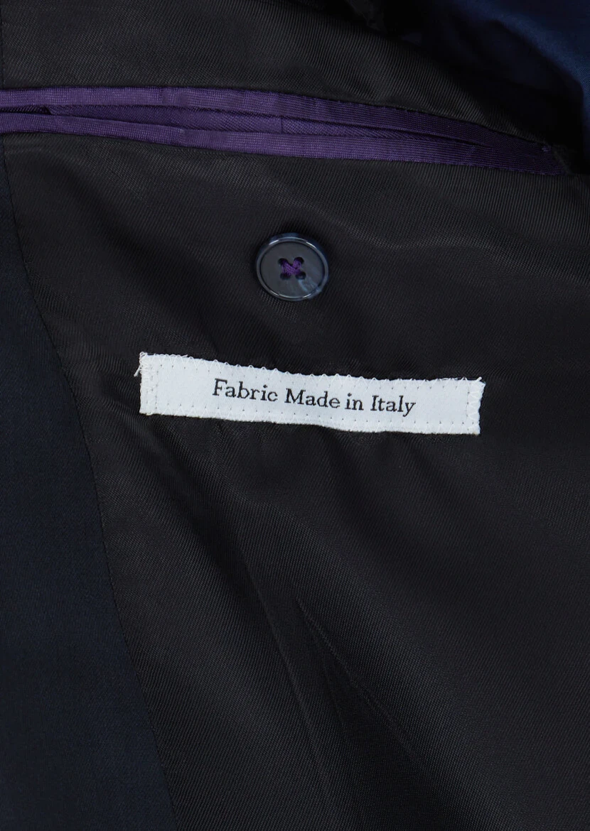 Koyu Lacivert Çizgili Zeroweight Slim Fit %100 Yün Takım Elbise - 4