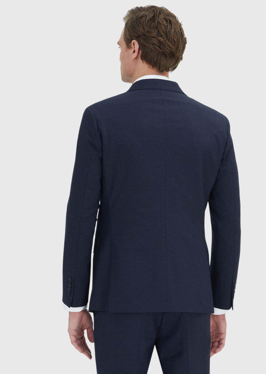 Koyu Lacivert Çizgili Zeroweight Slim Fit Yün Karışımlı Takım Elbise - 5