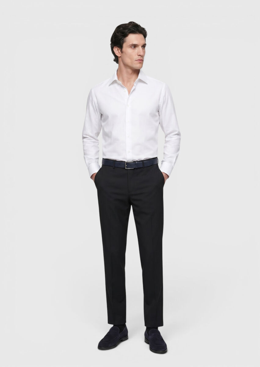 Koyu Lacivert Düz Dokuma Regular Fit Klasik %100 Yün Pantolon - 1