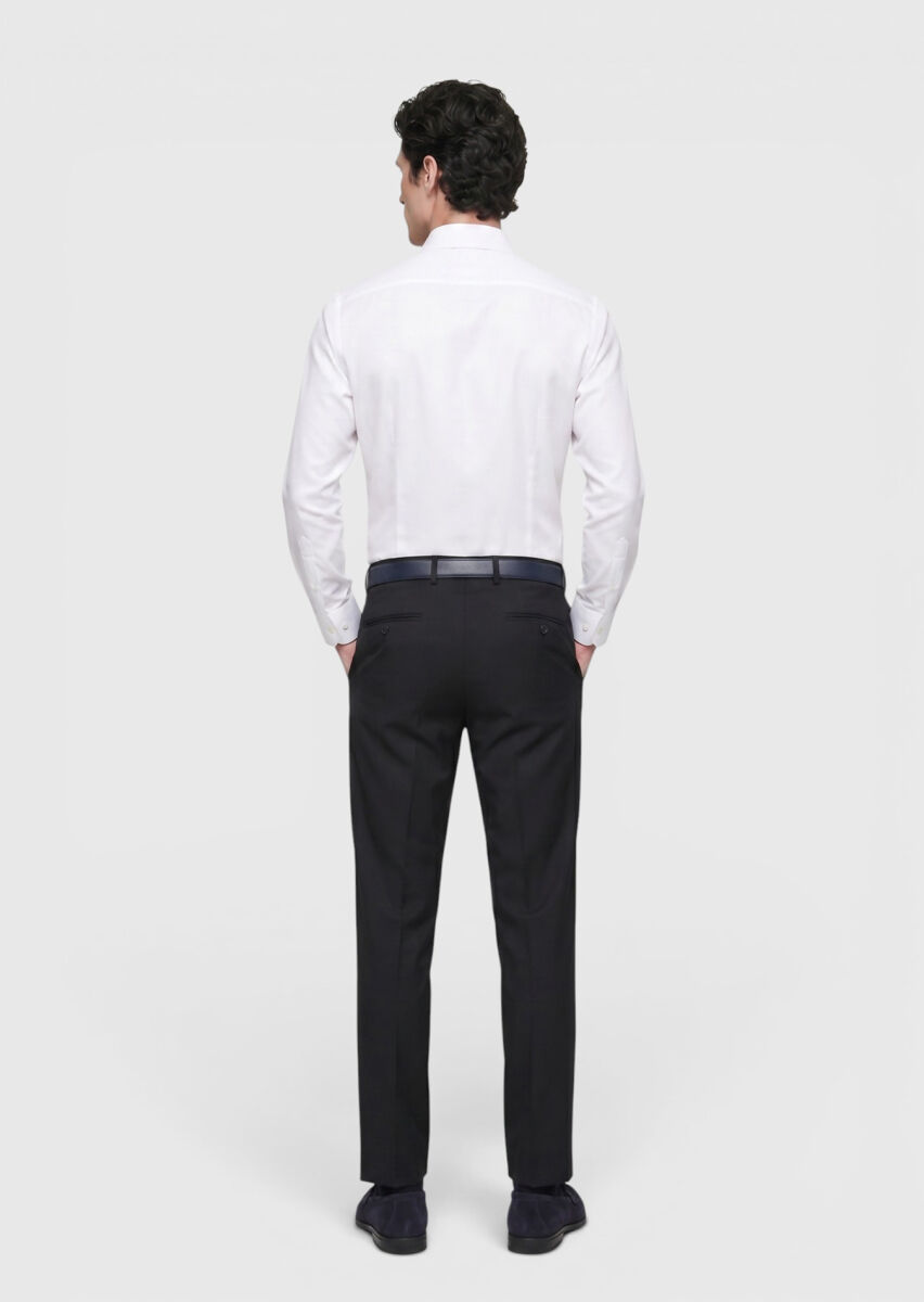Koyu Lacivert Düz Dokuma Regular Fit Klasik %100 Yün Pantolon - 5