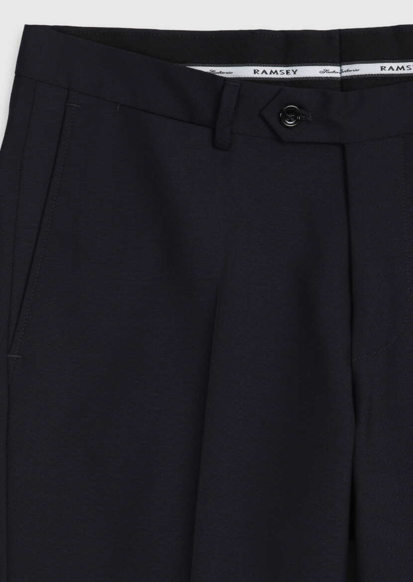 Koyu Lacivert Düz Dokuma Regular Fit Klasik %100 Yün Pantolon - 7