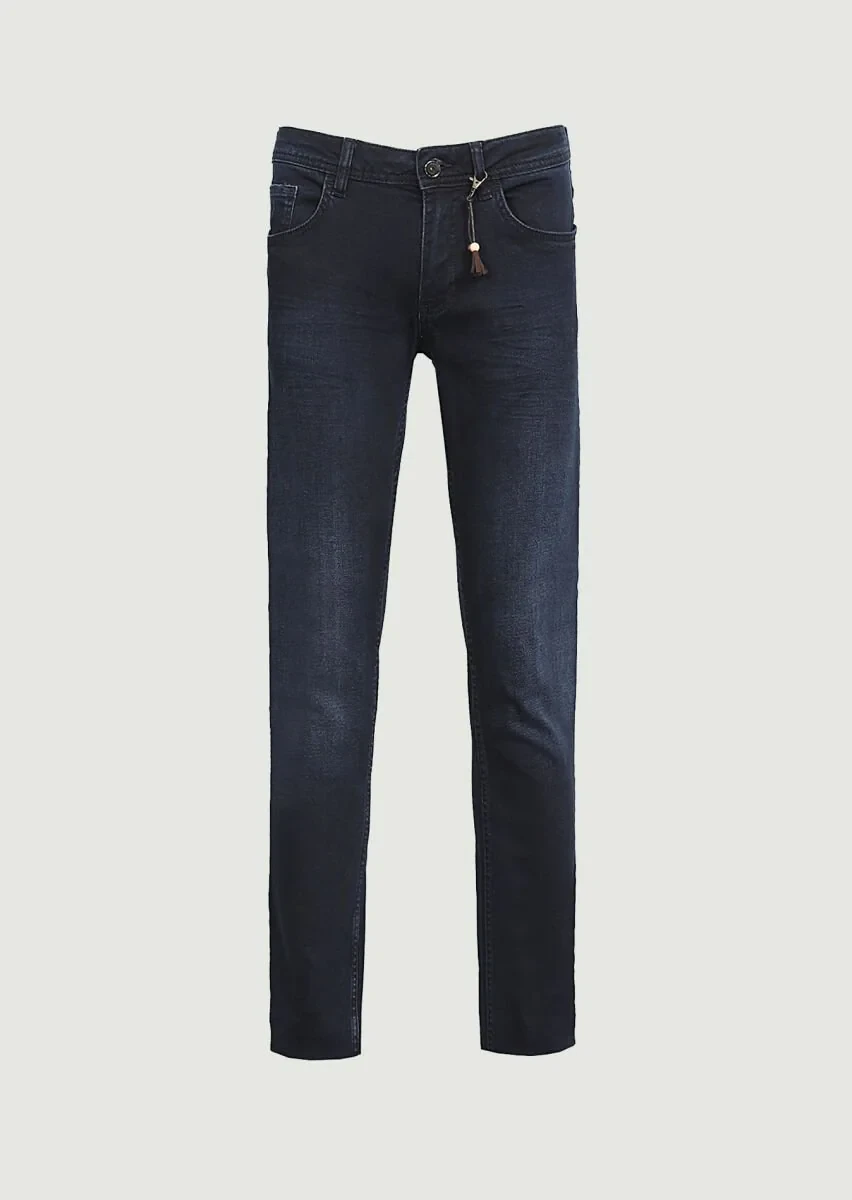 Koyu Lacivert Düz Slim Fit Denim Pamuk Karışımlı Pantolon - 6