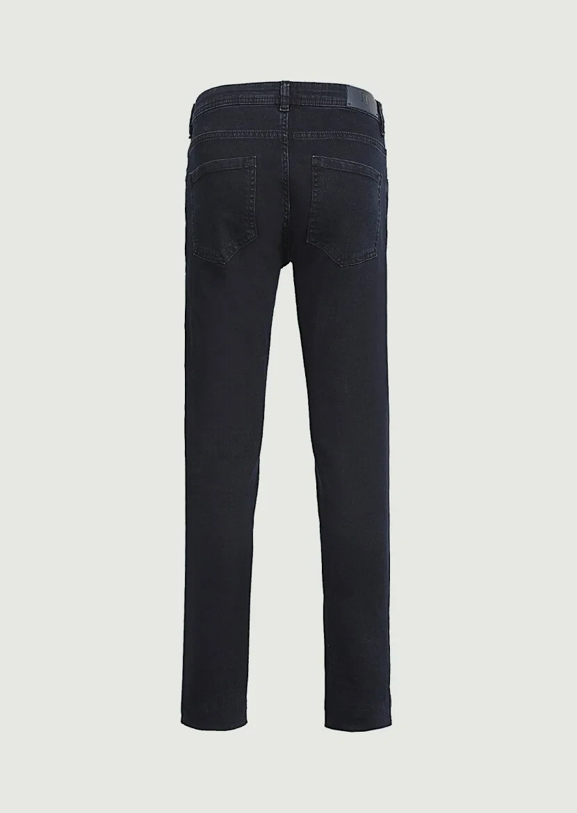 Koyu Lacivert Düz Slim Fit Denim Pamuk Karışımlı Pantolon - 7