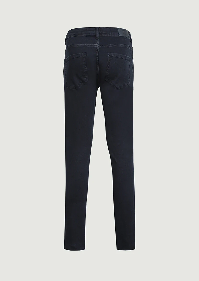 Koyu Lacivert Düz Slim Fit Denim Pamuk Karışımlı Pantolon - 7