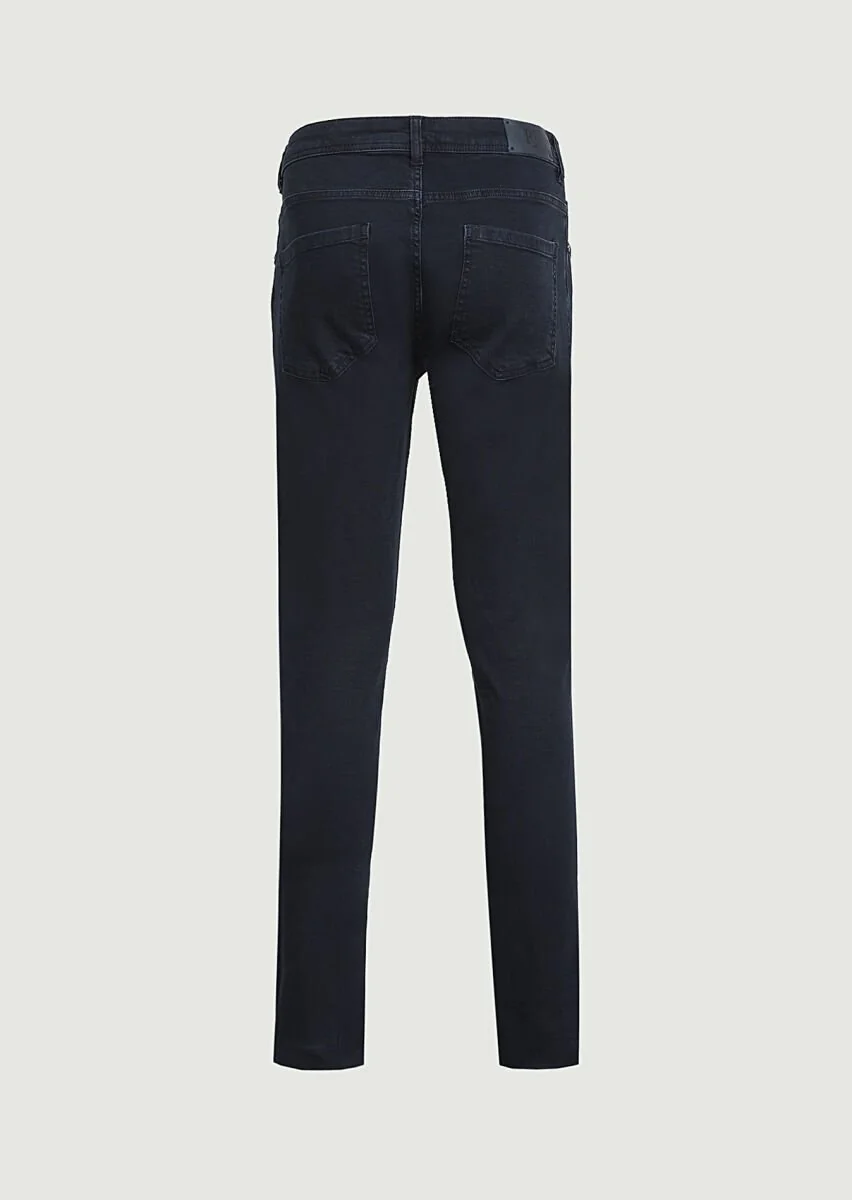 Koyu Lacivert Düz Slim Fit Denim Pamuk Karışımlı Pantolon - 7