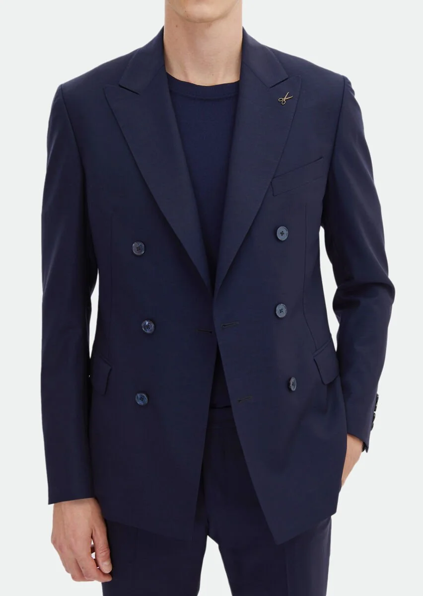 Koyu Lacivert Düz Zeroweight Slim Fit %100 Yün Takım Elbise - 4