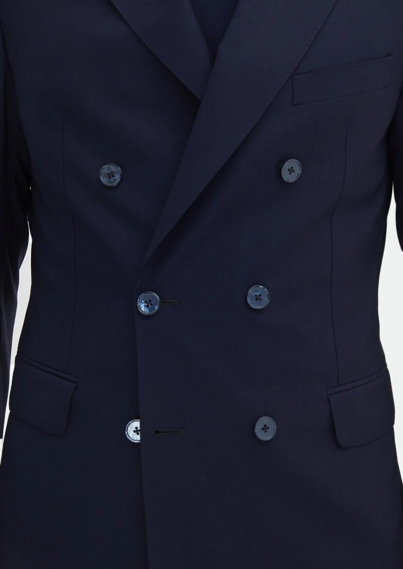 Koyu Lacivert Düz Zeroweight Slim Fit %100 Yün Takım Elbise - 7