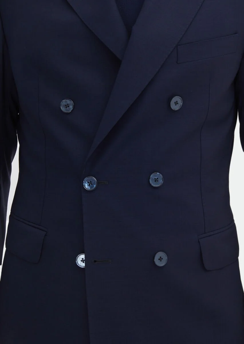 Koyu Lacivert Düz Zeroweight Slim Fit %100 Yün Takım Elbise - 7
