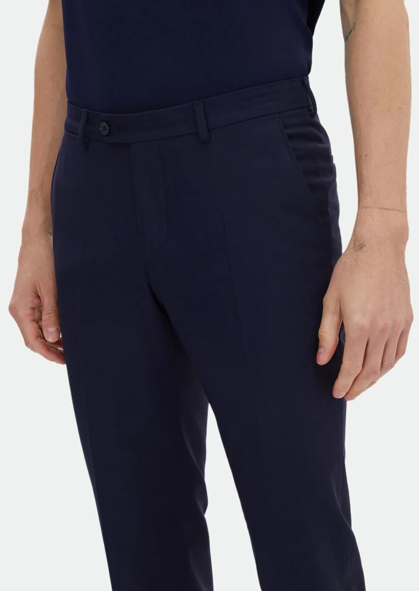Koyu Lacivert Düz Zeroweight Slim Fit %100 Yün Takım Elbise - 8