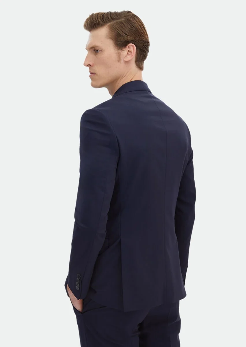 Koyu Lacivert Düz Zeroweight Slim Fit %100 Yün Takım Elbise - 9
