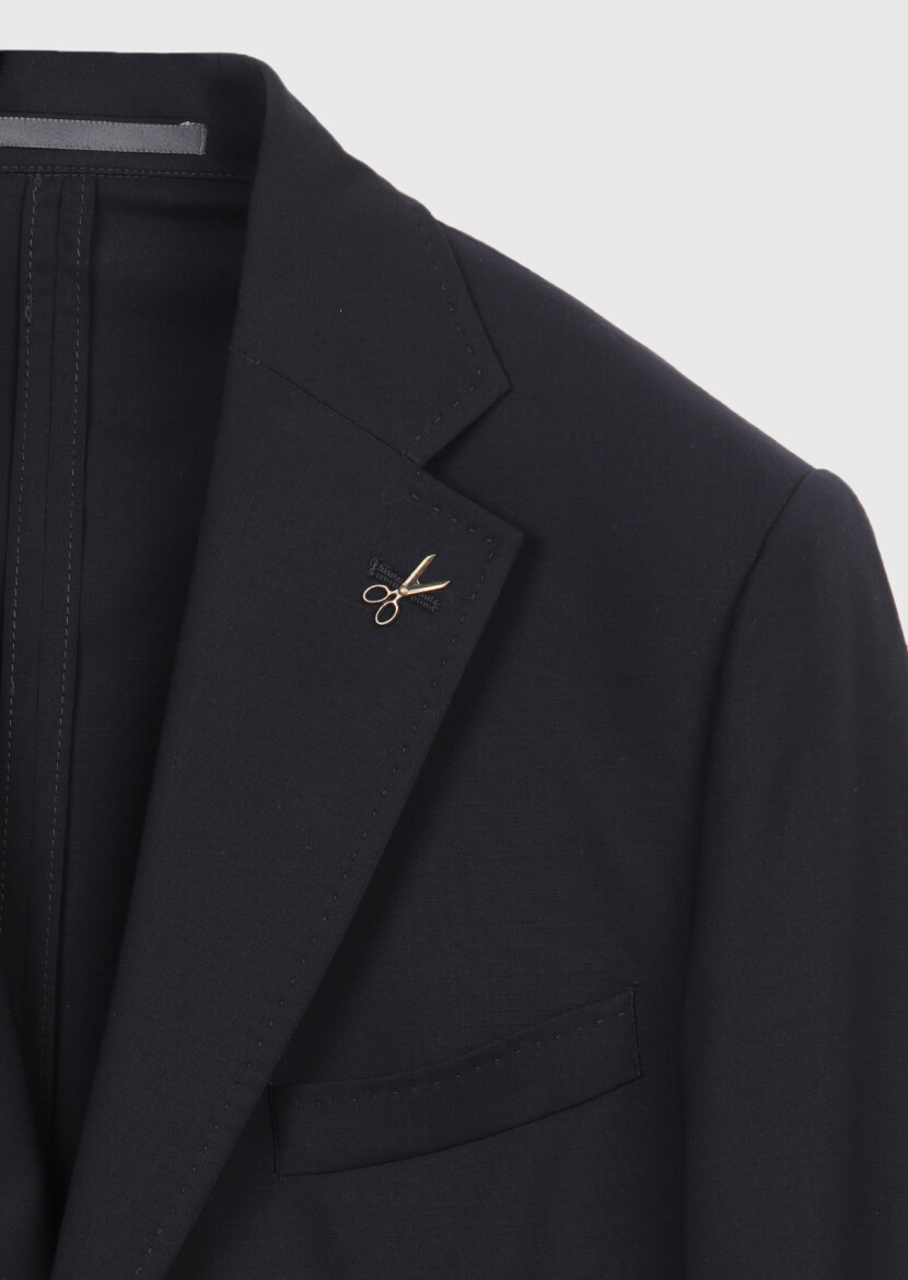 Koyu Lacivert Düz Zeroweight Slim Fit Yün Karışımlı Takım Elbise - 8