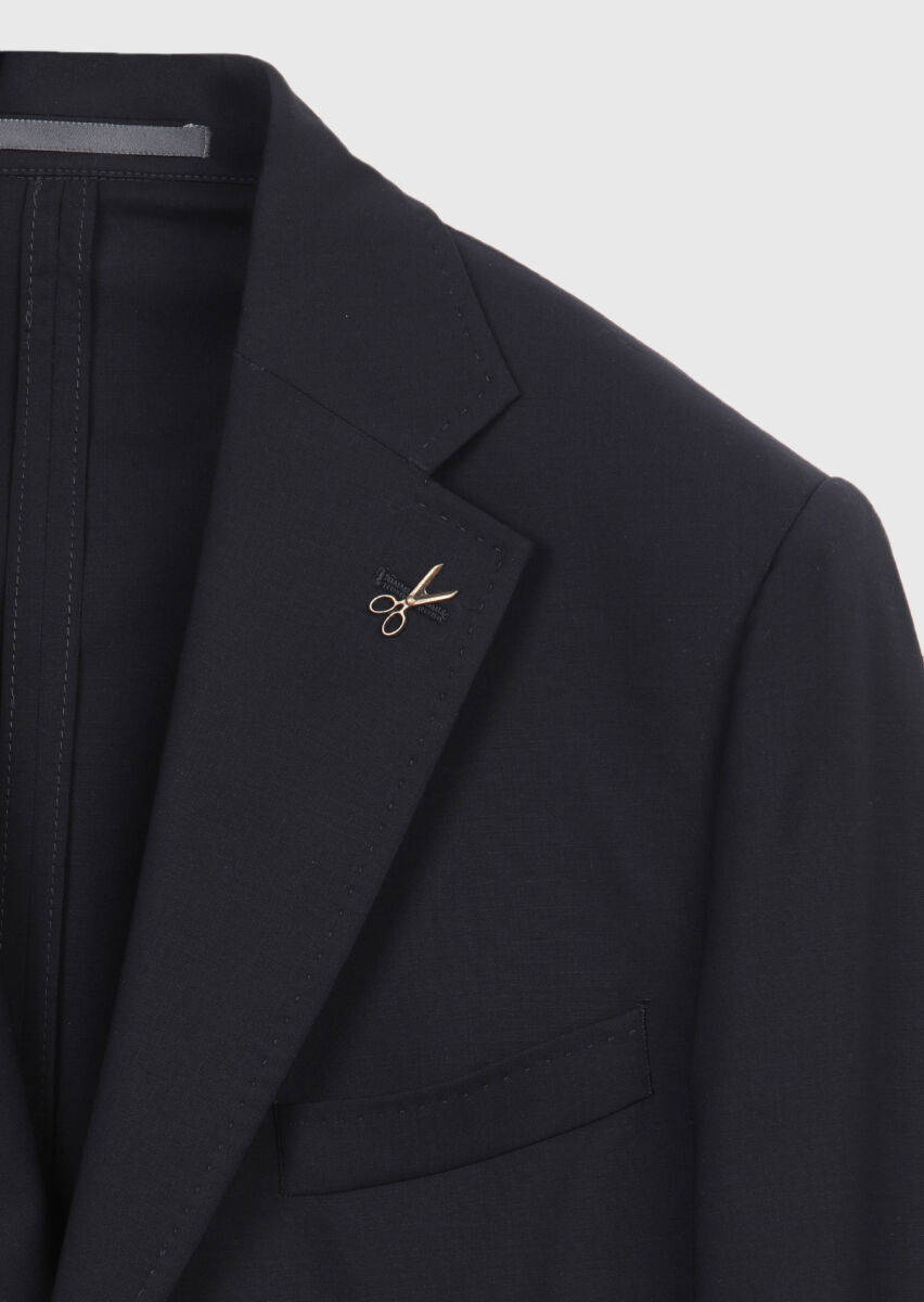Koyu Lacivert Düz Zeroweight Slim Fit Yün Karışımlı Takım Elbise - 8
