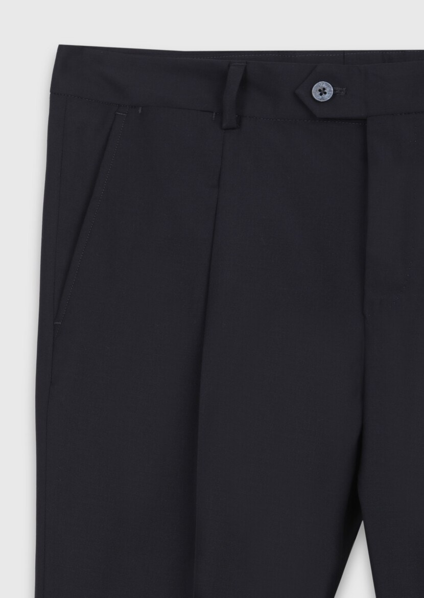 Koyu Lacivert Düz Zeroweight Slim Fit Yün Karışımlı Takım Elbise - 10