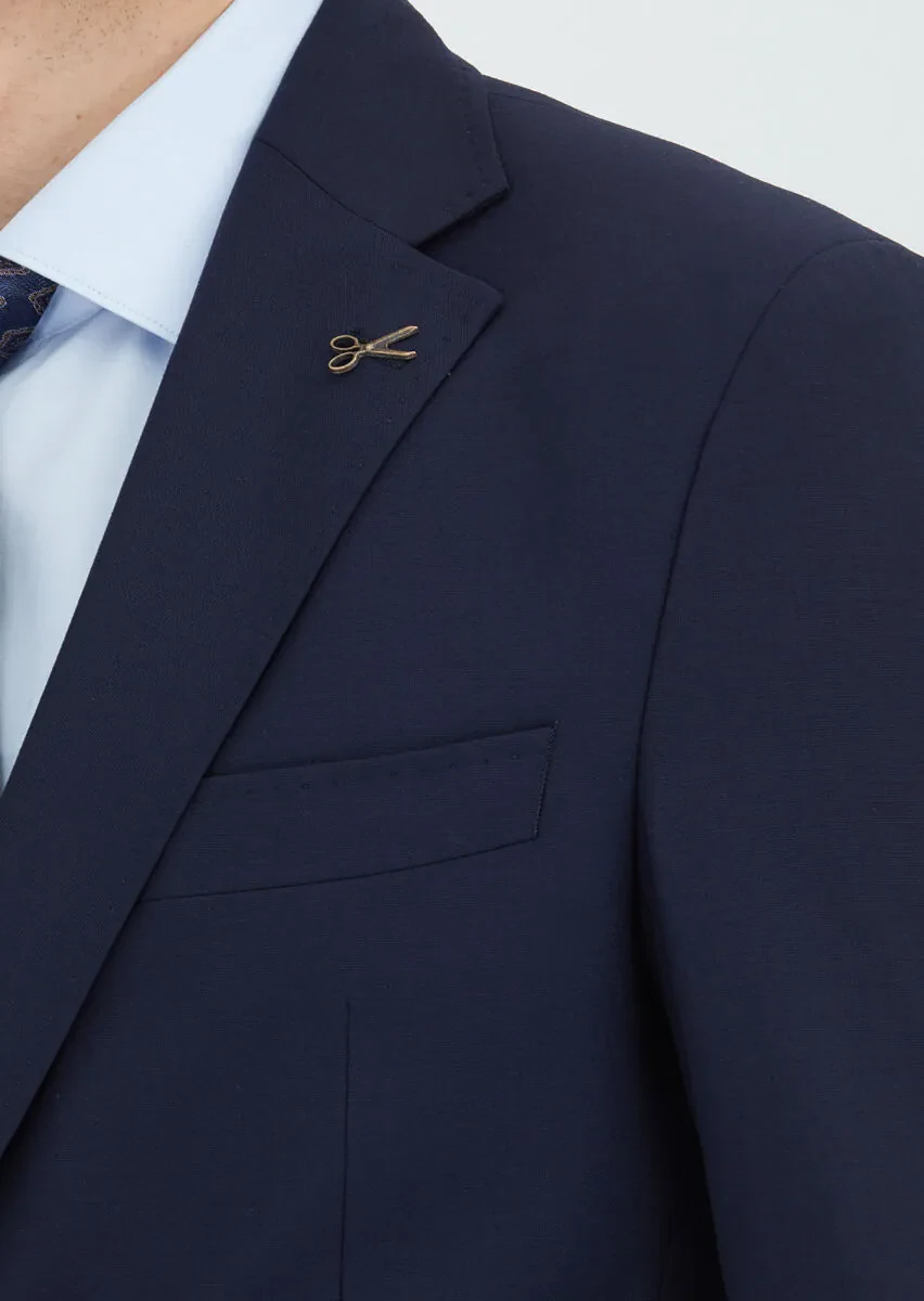 Koyu Lacivert Düz Zeroweight Slim Fit Yün Karışımlı Takım Elbise - 3