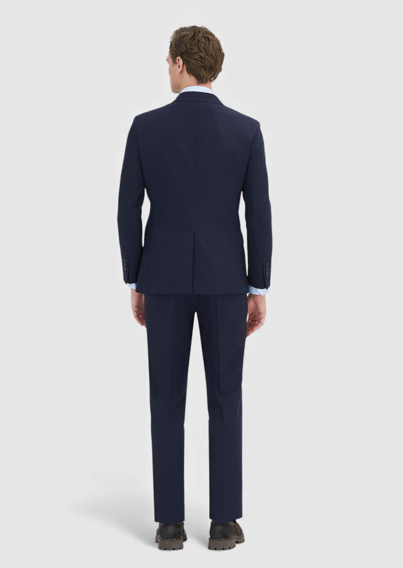 Koyu Lacivert Düz Zeroweight Slim Fit Yün Karışımlı Takım Elbise - 6