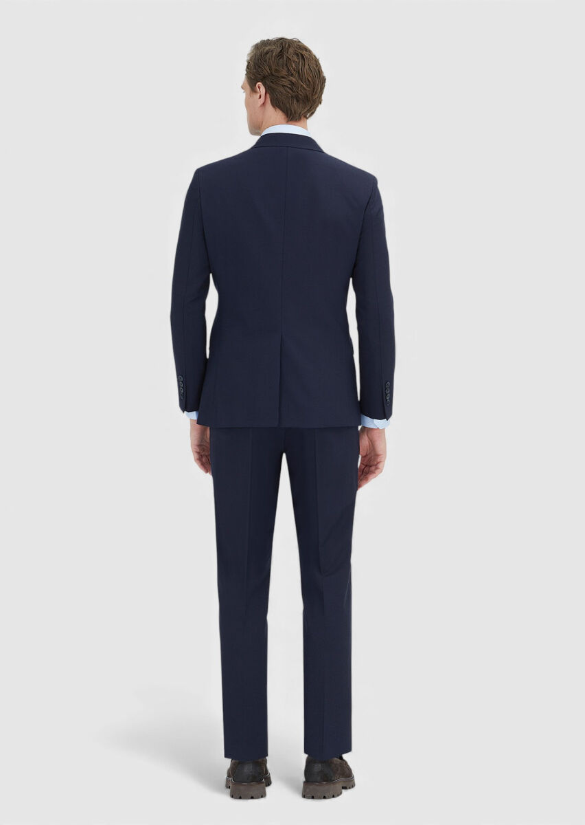 Koyu Lacivert Düz Zeroweight Slim Fit Yün Karışımlı Takım Elbise - 6