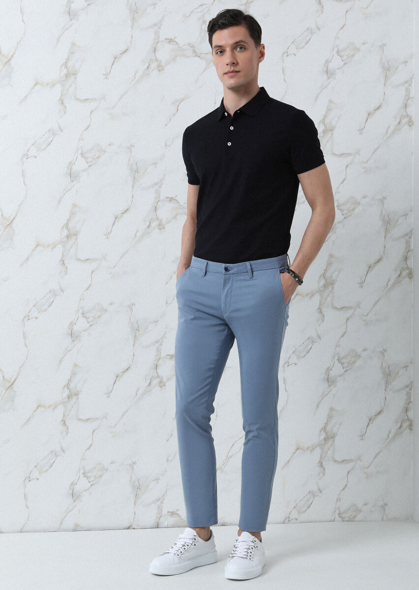 Koyu Lacivert Jakarlı Polo Yaka %100 Pamuk T-Shirt - 3