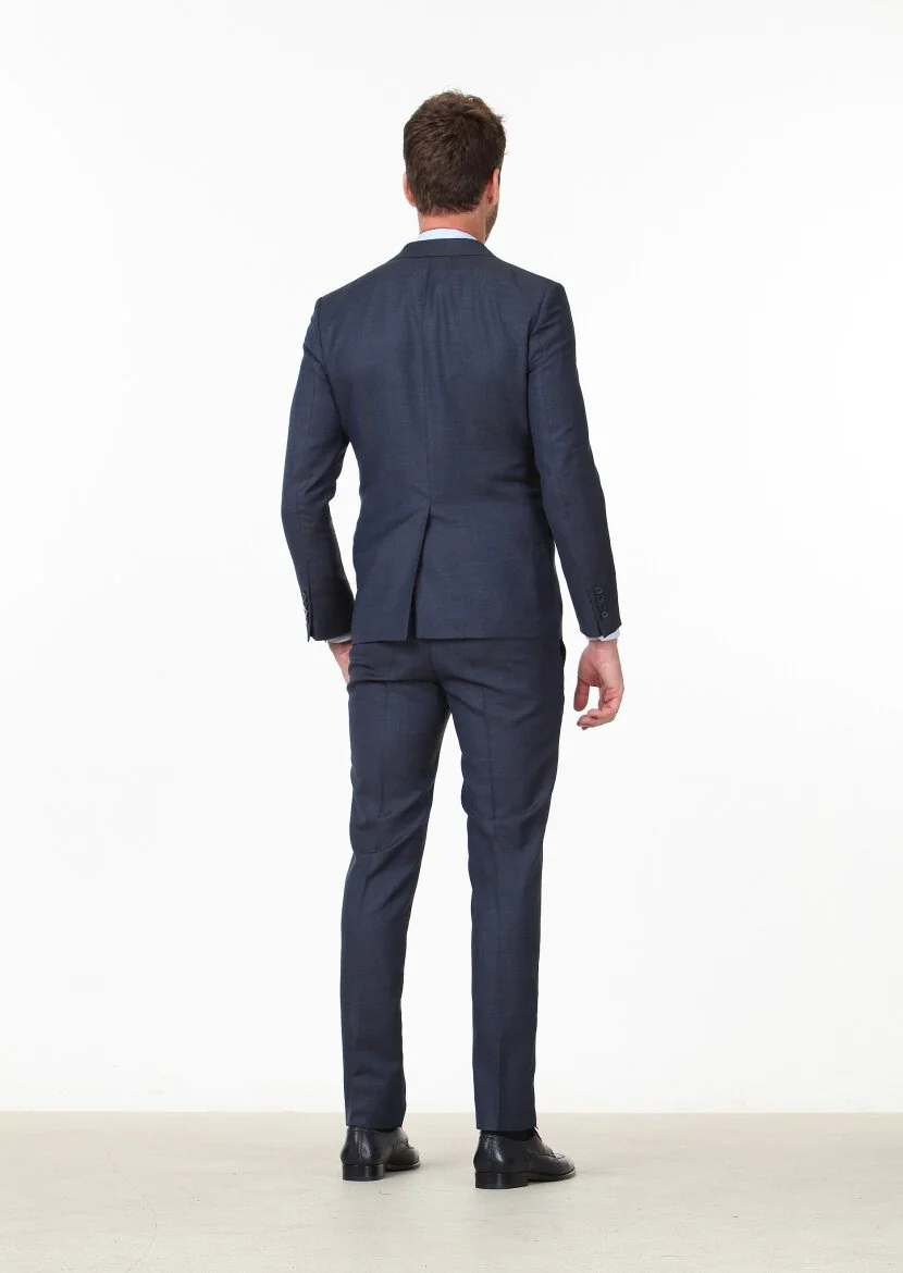 Koyu Lacivert Mikro Modern Fit %100 Yün Takım Elbise - 4