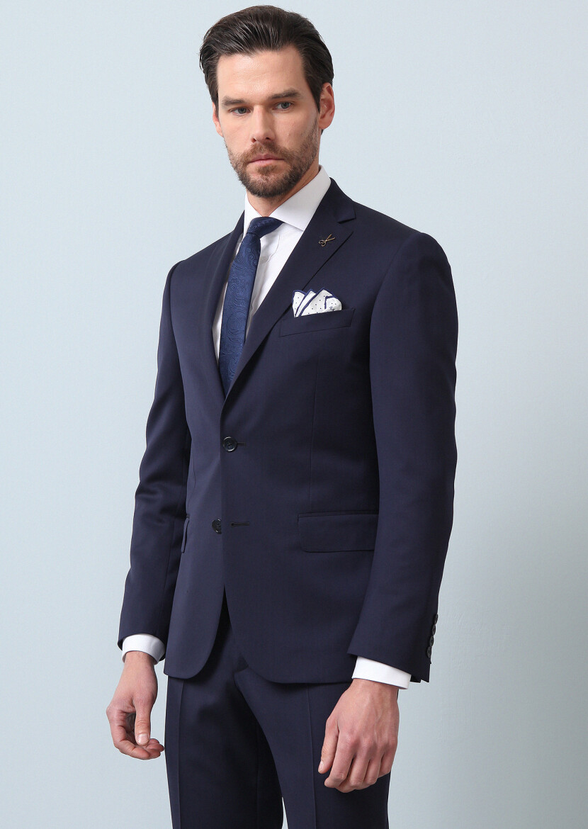 Koyu Lacivert Mikro Zeroweight Slim Fit %100 Yün Takım Elbise - 3