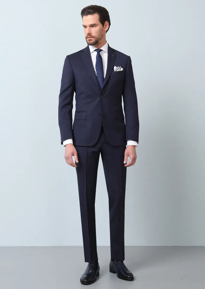 Koyu Lacivert Mikro Zeroweight Slim Fit %100 Yün Takım Elbise - 3