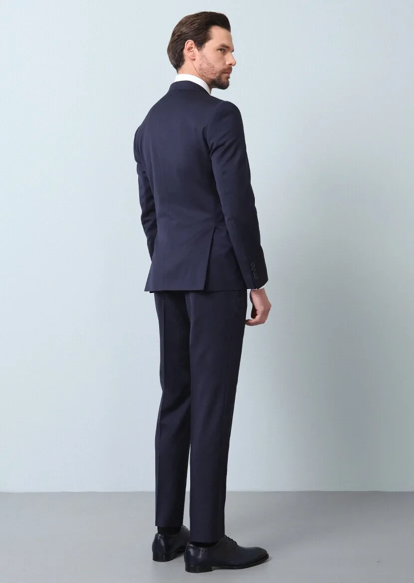 Koyu Lacivert Mikro Zeroweight Slim Fit %100 Yün Takım Elbise - 6