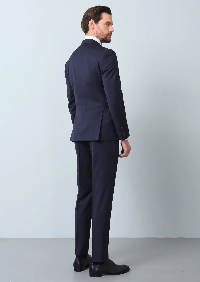 Koyu Lacivert Mikro Zeroweight Slim Fit %100 Yün Takım Elbise - 6