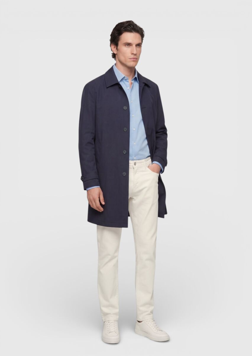 Koyu Lacivert Regular Fit Gömlek Yaka Casual Teknik Pardösü - 4