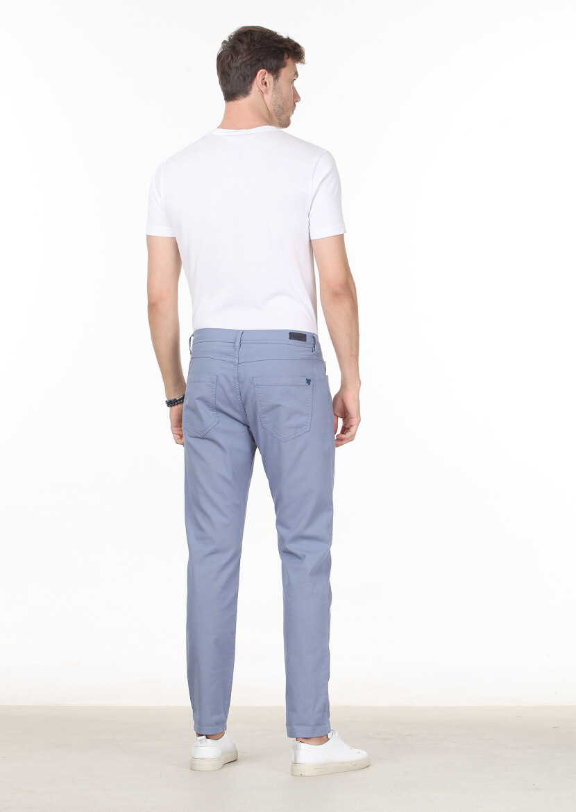 Koyu Mavi Düz Dokuma Slim Fit Casual Pamuk Karışımlı Pantolon - 4