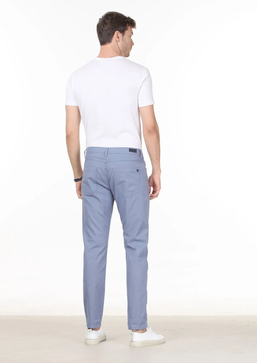 Koyu Mavi Düz Dokuma Slim Fit Casual Pamuk Karışımlı Pantolon - 4