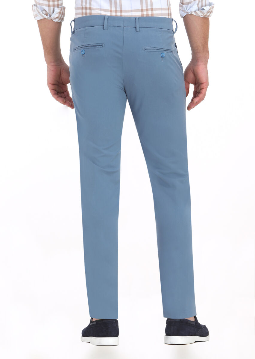 Koyu Mavi Düz Dokuma Slim Fit Casual Pantolon - 4