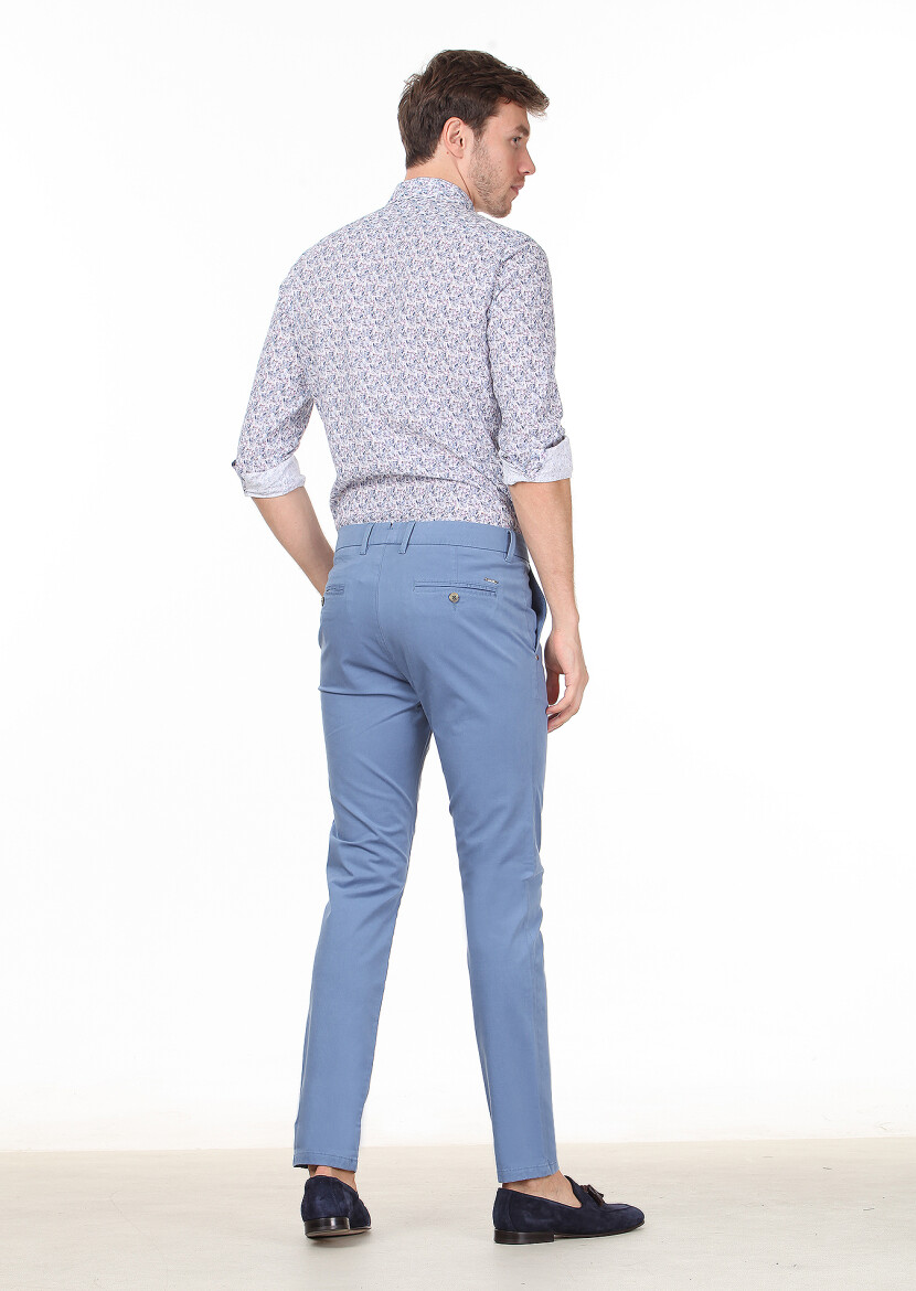 Koyu Mavi Düz Dokuma Slim Fit Smart Casual Pantolon - 4